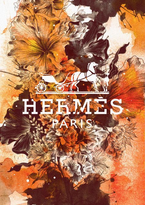 Hermes Chic Artwork, Luxury Brand Logo, Graphic Design Trends, Watercolor Splash, Hermes Paris, Fashion Logo, Pics Art, Floral Illustrations, Design Graphique