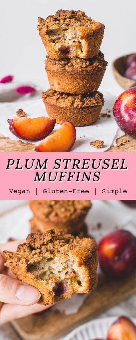 plum muffins with spicy streusel Plum Muffins Healthy, Gluten Free Plum Recipes, Plum Recipes Vegan, Brekky Ideas, Plum Muffins, Gluten Free Overnight Oats, Vegan Breakfast Recipes Healthy, Vegan Brunch Recipes, Vegan Breads