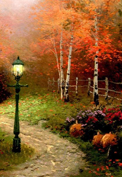 Thomas Kinkade the Blessing of Autumn Left: Amazon.ca: Home & Kitchen Victorian Autumn, Thomas Kinkade Art, Thomas Kinkade Paintings, Thomas Kincaid, Kinkade Paintings, Art Thomas, Light Pole, The Blessing, Autumn Scenes