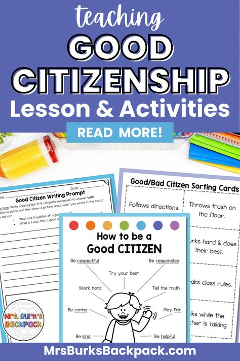 In this blog post, I am sharing the best citizenship resources for your elementary school students. This lesson plan and activities are perfect for back-to-school season and for teaching students to understand the qualities of good citizens. Students will be able to describe the purpose of rules/laws. Here you will find 17 total pages of engaging activities to build a stronger classroom community of learners. Students will love these hands-on activities! Read more information here. Teaching Citizenship, Teaching Classroom Rules, Citizenship Lessons, Social Studies Lesson Plans, Teaching Plan, School Lesson Plans, Elementary Lesson Plans, Social Studies Elementary, Good Citizen