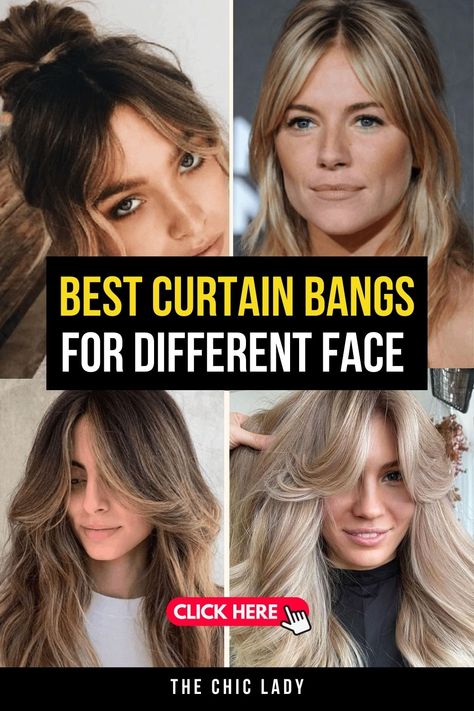 Curtain Bangs: The Effortless Hairstyle Taking Over in 2024 Best Face Shape For Curtain Bangs, Balayage With Curtain Bangs And Layers, Curtain Bangs Long Hair Face Framing, Trendy Haircuts With Curtain Bangs, Swoops Curtain Bangs, Will Curtain Bangs Suit Me, Carpet Bangs Medium Hair, Curtain Bangs Small Face, Curtain Bangs Blended Layers