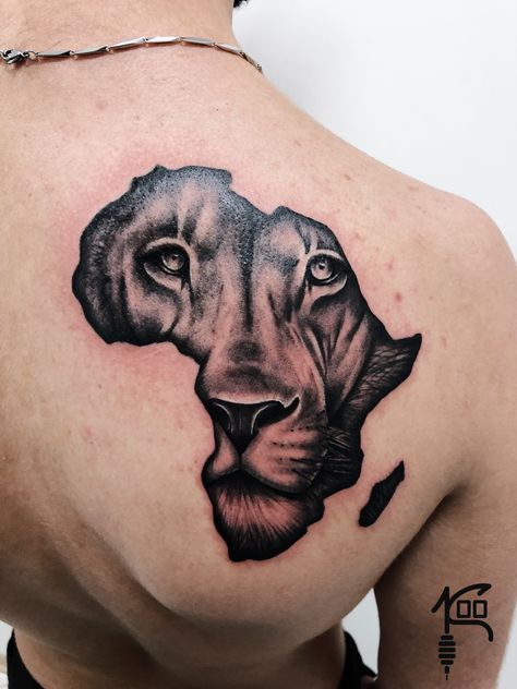 Africa Lion Africa Lion Tattoo, Made In Africa Tattoo, African Traditional Tattoo, Africa Tattoos Men, Map Of Africa Tattoo, African Lion Tattoo, African Tattoo Ideas For Men, Africa Map Tattoo, African Tattoo Ideas