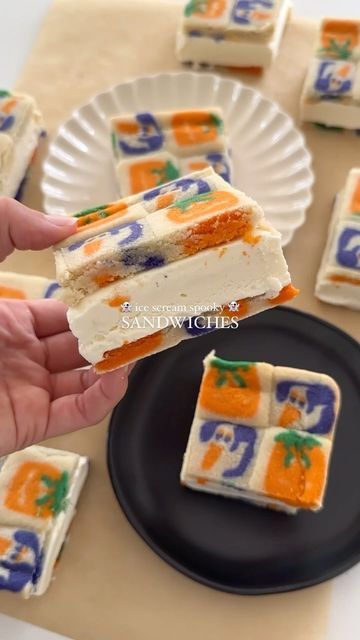 Sugar Cookie Ice Cream Sandwich, Spooky Ice Cream, Holiday Ice Cream, Christmas Ice Cream, Halloween Ice Cream, Pumpkin Sugar Cookies, Halloween Sugar Cookies, Cookie Dough Ice Cream, Ice Cream Cookie Sandwich