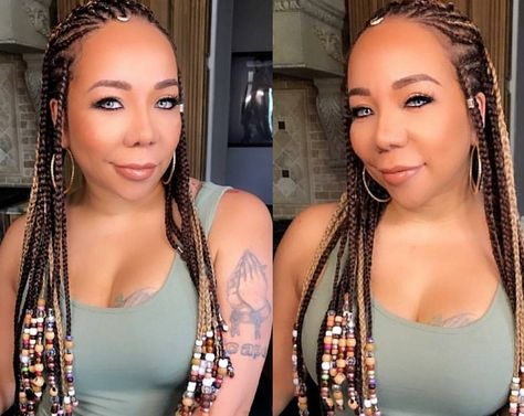 After kissing, T.I. and Tameka "Tiny" Harris are back on social media throwing shade at each other over a cute picture and a song. For Father's Ti And Tiny, Braids African American, Beads Hairstyles, Braids And Beads, Tiny Harris, Braided Buns, Makeup Dark, Braids Locs, Goddess Braids Hairstyles