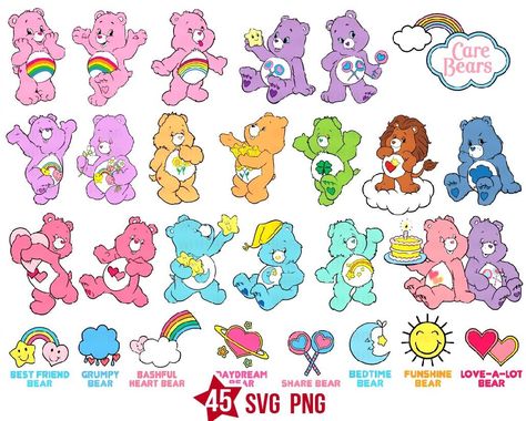 450 Care Bears Ideas FE7 Care Bear Svg, Care Bears Party, Cute Care Bears, Care Bears Vintage, Uñas Ideas, Care Bear Party, Bear Svg, Bear Theme, Bear Party