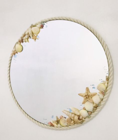 Diy Ocean Decor, Round Decorative Mirror, Seashell Artwork, Round Mirror Decor, Stylish Mirror, Seashell Mirror, Seashell Beach, Sea Stones, Shell Mirror