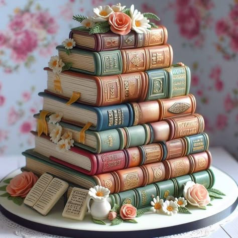 Books And Flowers, Stunning Cakes, Book Cakes, Book Cake, Gateaux Cake, Creative Birthday Cakes, Cake Decorating Designs, Cake Lover, Unique Cakes