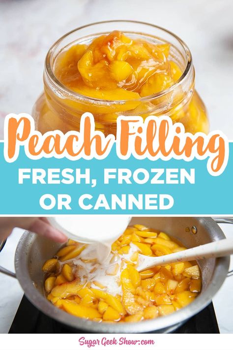 Peach Pie Filling Recipes Frozen, How To Freeze Peaches For Pie Filling, Canned Peaches Pie Filling, Homemade Fruit Pie Filling, Peach Pie Filling For Freezing, How To Make Pie Filling From Canned Fruit, Peach Cobbler Cake Filling, How To Freeze Peaches For Pie, How To Make Peach Pie Filling From Frozen Peaches