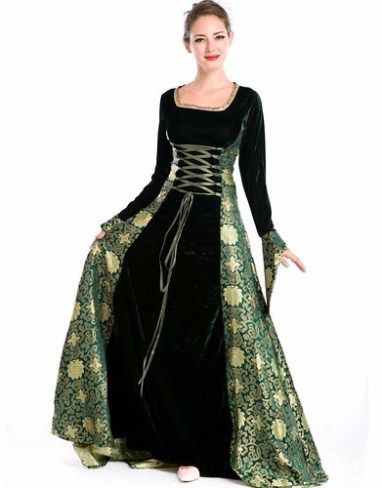 Vestidos Medievales para Mujer: Ropa Medieval Femenina Victorian Dress Costume, Medieval Costume Women, Gaun Abad Pertengahan, Royal Costume, Square Neckline Dress, Prince Costume, Halloween Princess, Black Halloween Dress, Court Dresses