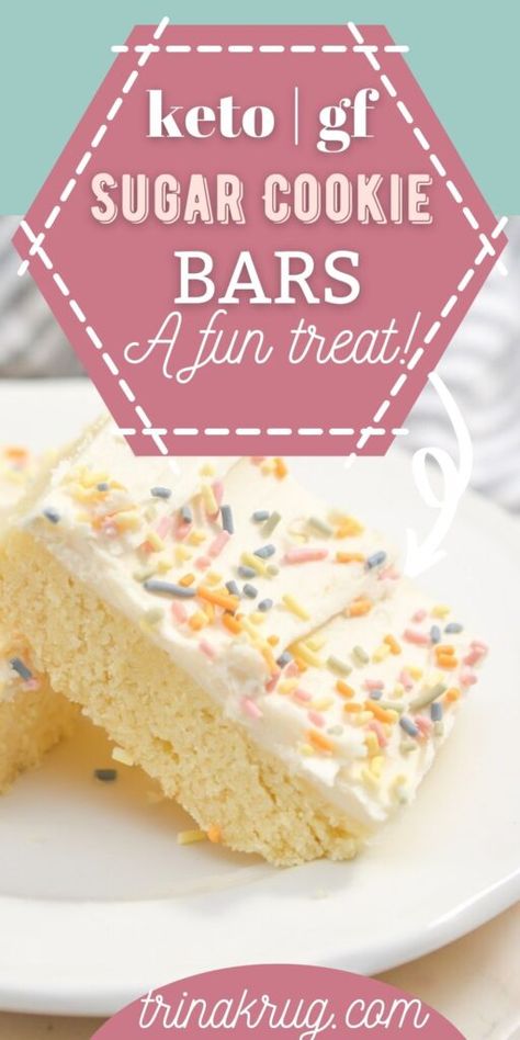 Keto Sugar Cookie Bars Sugar Cookie Cheesecake, Vanilla Buttercream Icing, Low Carb Holiday, Keto Bars, Keto Cookie Recipes, Sugar Free Recipes Desserts, Sugar Free Sweets, Sugar Cookie Bars, Keto Friendly Desserts