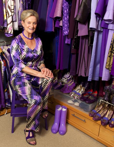 Could you wear the same colour every day? Dale Spender, an Australian feminist scholar, teacher,   and writer, has worn only purple tinged clothing for 35 years. Purple Wardrobe, Suffragette Movement, Red Hat Society, Purple Lady, Purple Girls, Purple Outfits, Purple Reign, Purple Love, All Things Purple