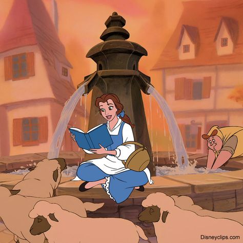 Belle reading her book by the fountain #disney, #beautyandthebeast, #belle, #disneyprincess Belle Reading, Bueaty And The Beast, Yellow Ballgown, Village Dress, Belle Aesthetic, Old Disney Movies, Beauty And The Beast Movie, Belle And Beast, Disney Princess Belle