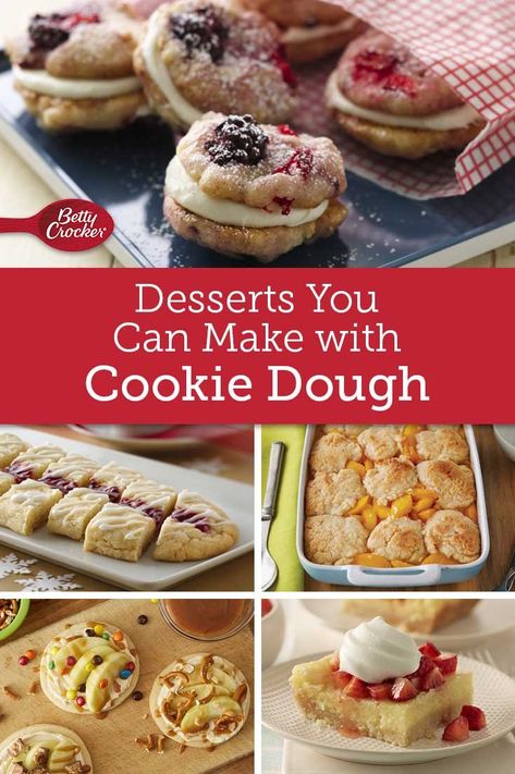 When you’re short on time and in need of a crowd-worthy dessert, count on these 12 desserts that start with Betty Crocker sugar cookie mix and end with impressed guests. Cookie Mix Desserts, Cookie Dough Mix Recipes, Cookie Dough Uses, Desserts Using Cookie Dough, Betty Crocker Cookie Mix Recipes Ideas, What To Make With Cookie Dough, Things To Make With Sugar Cookie Dough, Desserts With Cookie Dough, Refrigerated Sugar Cookie Dough Recipes