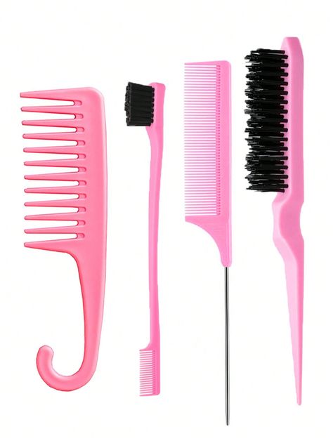 [4-Piece Set] Massage Brush + Wide-Tooth Comb + Hair Curling Brush + Portable Brush, Multi-Functional Hair Care Brush Set, Anti-Static, Suitable For Home & Travel, Fits All Hair Types, Styling & Caring Hook Comb 4-piece Set    ABS Plain Styling Tool Sets  All Women Accessories, size features are:Bust: ,Length: ,Sleeve Length: Green Teddy Bear, Floral Hairband, Tropical Print Shirt, Curling Brush, Massage Brush, Hair Accessories Boho, Hair Curling, Wide Tooth Comb, Comb Hair