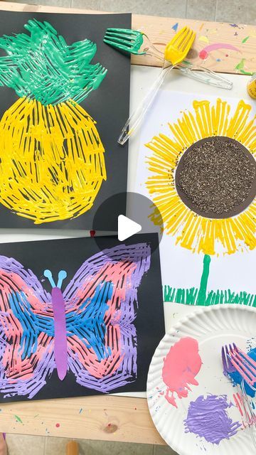 Deena Keller on Instagram: "Fork Art ☀️ follow @abcdeelearning for more kids ideas" Fork Art For Kids, Fork Painting For Kids, Fork Art, Messy Art, Toddler Learning Activities, Creative Painting, Kids Ideas, April Showers, Toddler Learning