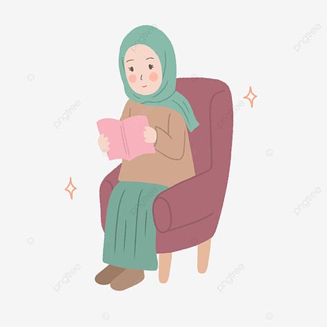 Girl Reading Book Drawing, Reading Book Drawing, Reading Book Illustration, Reading Books Illustration, Reading Clipart, Muslim Greeting, Hijab Simple, Girl Reading Book, Simple Portrait