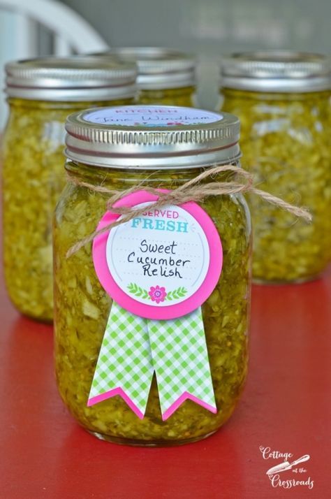 Sweet Cucumber Relish | Cottage at the Crossroads Sweet Cucumber Relish, Homemade Canned Spaghetti Sauce, Cucumber Relish Recipes, Cucumber Relish, Coconut Dessert, Relish Recipes, Buzzfeed Tasty, Brownie Desserts, Food Dog