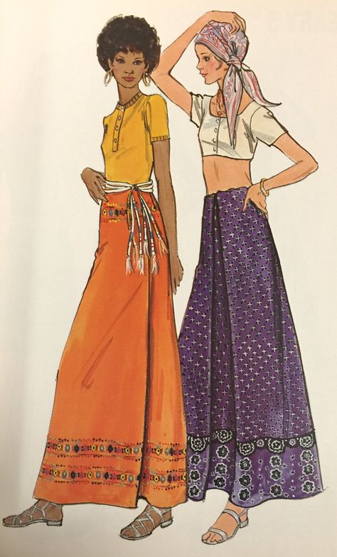 1970's Butterick maxi skirt pattern. From our archives. 1960s Maxi Skirt, Grungy Skirts, 70s Maxi Skirt Outfit, 70s Skirt Outfit, 70s Long Skirt, 70s Skirts, 70s Maxi Skirt, Yellow Skirt Outfits, 1970s Skirt