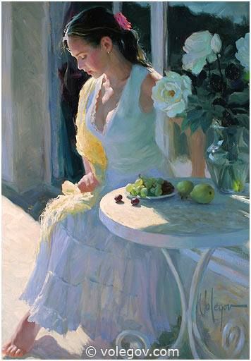 Vladimir Volegov Vladimir Volegov Paintings, Volegov Paintings, Vladimir Volegov, Russian Painting, Tableau Art, The Terrace, Russian Art, Woman Painting, Beauty Art