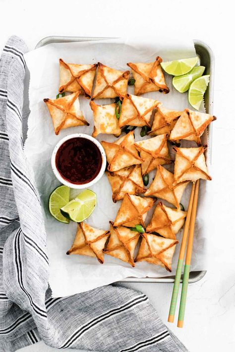 the finished crab rangoons air fryer recipe ready to serve Air Fryer Crab Rangoon, Homemade Crab Rangoon, Air Fryer Crab, Recipes African, Homemade Sweet Chili Sauce, Crab Rangoons, Sweet Chili Dipping Sauce, Rangoon Recipe, Crab Rangoon Recipe