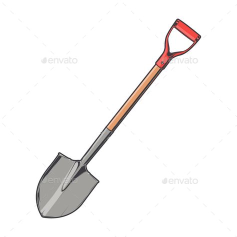 Shovel Isolated on a White Background. Colored Contour Drawing. Retro Design. Vector Illustration. Included Monochromatic Version. Shovel Tattoo, Shovel Drawing, Drawing Retro, Object Photography, Happy Janmashtami, Contour Drawing, Aesthetic Board, Design Tattoo, Comic Panels