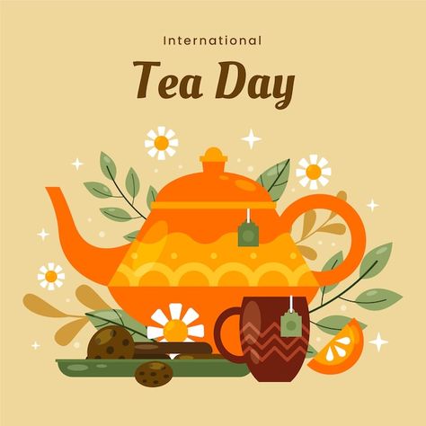 Tea Illustration Design, Afternoon Tea Illustration, Drinking Tea Illustration, Tea Illustration Art, International Tea Day, Tea Vector, Tea Time Illustration, Mango Flower, Tea Poster