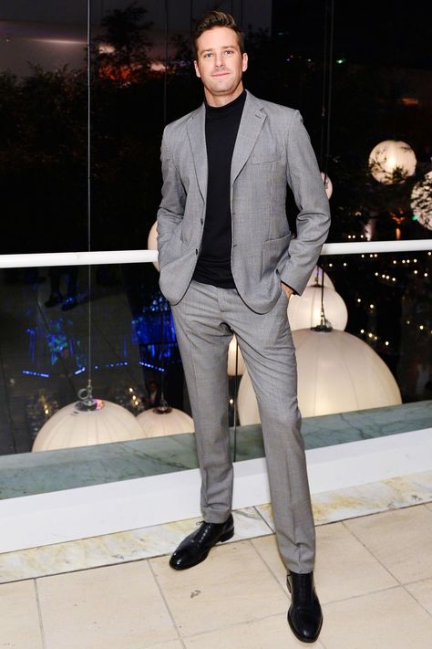 The Suited-Up Style Move You Should Steal From Armie Hammer Grey Blazer Outfit, Mens Suits Casual, Grey Suit Men, Armie Hammer, Classy Suits, Mens Casual Dress Outfits, Suit Shoes, Fashion Suits For Men, Louis Vuitton Men Shoes