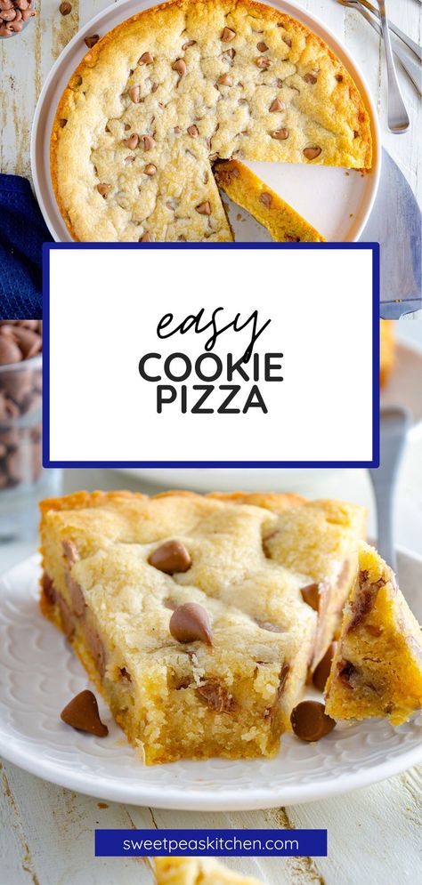 A cookie for all the pizza lovers out there, this giant chocolate chip cookie is the perfect dessert pizza that your whole family will crave. A buttery, soft, chewy cookie, loaded with milk chocolate chunks. This recipe is such a fun way to share dessert with friends and family. Cookie Pizza Chocolate Chip, Cherry Dessert Pizza, Dessert Pizza Recipe Easy, Chocolate Chip Pizza, Cookie Pizza Recipe, Chocolate Chip Cookie Pizza, Sugar Cookie Pizza, Pizza Desserts, Dessert Pizza Recipes