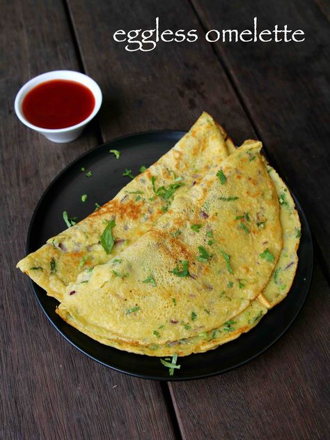 eggless omelette recipe | vegetable omelette recipe | veggie omelette Eggless Omelette, Vegetable Omelette, Omelette Recipe Easy, Egg Omelette, Veggie Omelette, Spicy Snacks Recipes, Pakora Recipes, Omelette Recipe, Breakfast Recipes Indian