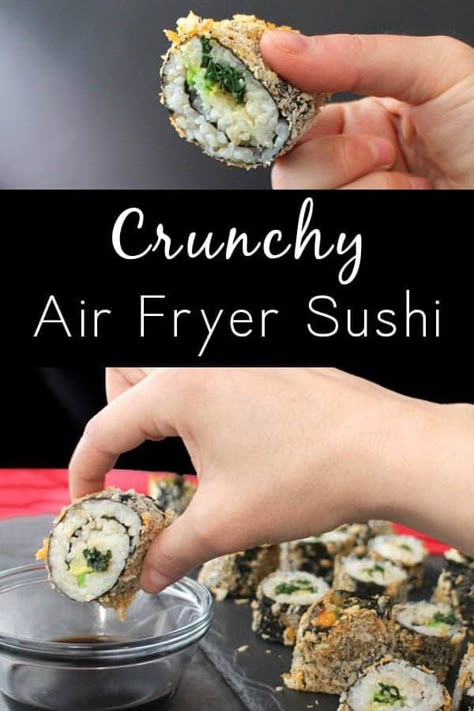 Y'all, I am crazy for these delicious Air Fryer Sushi Rolls! They're crunchy, filling, and so, so fun to make! Air Fryer Sushi, Fried Sushi, Sushi Rolling, Easy Air Fryer Recipes, Sushi Recipes Homemade, Dessert Sushi, I Am Crazy, Oyster Recipes, Vegan Sushi