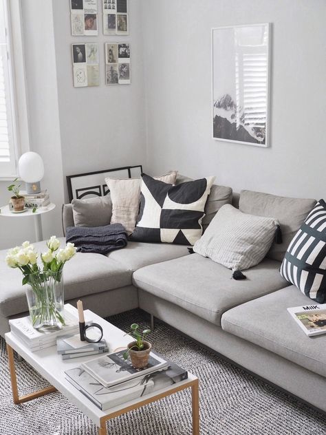 The best places to buy simple, stylish rugs - a guide - grey l-shaped sofa - minimalist design - scandi style living room Rugs With Grey Couch, Light Grey Couch, Scandi Style Living Room, Living Room Rug Ideas, Sofa Aesthetic, Room Rug Ideas, Aesthetic Living Room Decor, Corner Sofa Living Room, Grey Sofa Living Room