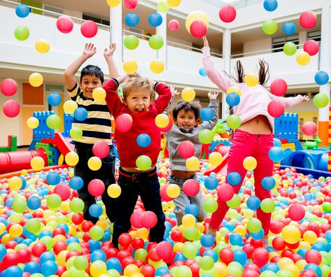 A new study warns of the health risks in ball pits.   According to Science Daily, “The study found considerable microbial colonization in ball pits that were tested, including eight bacteria and one yeast that could cause disease.  #kids #health Kids Ball Pit, Ball Play, Ball Pits, Soft Play Area, Kids Animals, Ball Pool, Kids Study, Food Graphic Design, Bouncy Castle