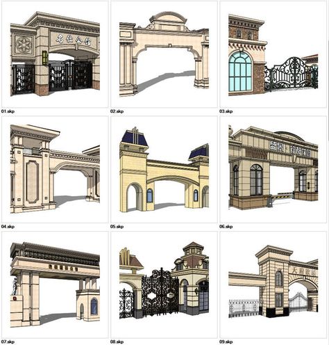 Gates And Fences, Compound Wall Design, Library Interior, Gate Wall Design, Gate Designs Modern, 3d Design Software, House Main Gates Design, Sketchup Models, Modern Entrance