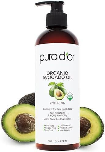 PURA D'OR 16 Oz ORGANIC Avocado Oil - 100% Pure & Natural USDA Certified Cold Pressed Carrier Oil For DIY Beauty, Non-Greasy, Unscented, Hexane Free Liquid Moisturizer - Face Skin & Hair - Men & Women Avocado Oil Skin, Pura D'or, Avocado Oil Hair, Help Hair Grow, Moisturized Skin, Organic Castor Oil, Natural Hair Oils, Carrier Oil, Coconut Oil Hair