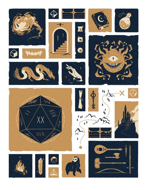 Dungeons & Dragons Object Poster :: Behance Dnd Table, Printmaking Art, Dnd Art, Illustration Graphic Design, Design Inspo, Dungeons And Dragons, Art Inspo, Card Games, Illustration Design