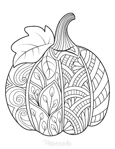 Pumpkin Coloring Pages Decorative Patterned Pumpkin With Leaf Pumpkin Mandala Coloring Pages, Pumpkin Coloring Ideas, Pumpkin Leaf Pattern, Zentangle Pumpkins, Thanksgiving Coloring Pages Free, Mandala Pumpkin, Pumpkin Mandala, Fall Mandala, Pumpkin Coloring Sheet