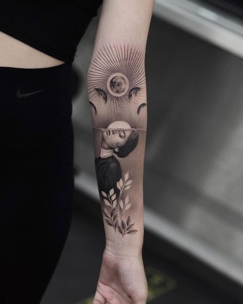 Surrealism Tattoo, Modern Art Tattoos, Surreal Tattoo, Sunset Tattoos, Tattoo Now, Tattoo Videos, Grey Tattoo, Abstract Tattoo, Dope Tattoos