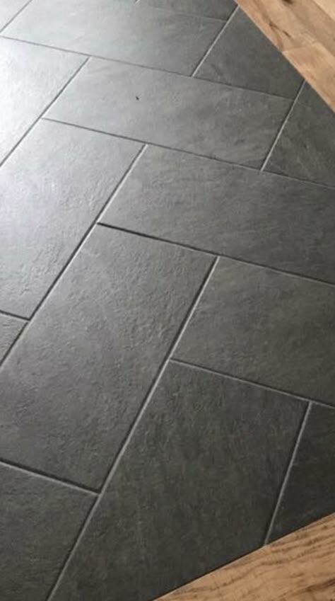 Dark Basement Bathroom Ideas, Black Laundry Room Floor, Black Tile In Kitchen, Dark Gray Bathroom Floor, Dark Grey Bathroom Floor Tile, Dark Tile Laundry Room Floor, Flooring Ideas Grey, Dark Floor Tile Bathroom, Black Slate Mudroom Floor