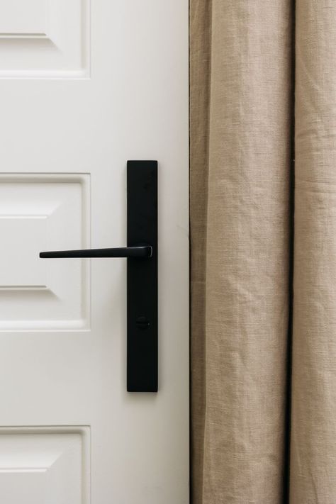 Emtek Pocket Door Hardware, Interior Door Handles Black, Timeless Door Hardware, Modern Interior Door Hardware, Black Interior Door Hardware, White Door Black Hardware, Door Levers Interior, Colonial Renovation, Transitional Interior Doors