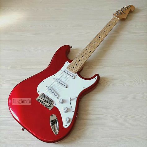 Red Stratocaster, Red Electric Guitar, Funny Guitar, Pretty Guitars, Bored Jar, Cheap Guitars, Pedal Board, Cool Electric Guitars, Musical Toys