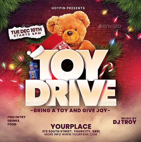 Download the Christmas Toy Drive Instagram Template! - Christmas Flyer, Flyer Templates, Holiday & Event Flyer - #ChristmasFlyer, #FlyerTemplates, #HolidayEventFlyer - Coat Drive Flyer, Christmas Toy Drive, Coat Drive, Christmas Flyer Template, Toy Drive, Template Christmas, Christmas Flyer, Free Flyer Templates, Event Flyer