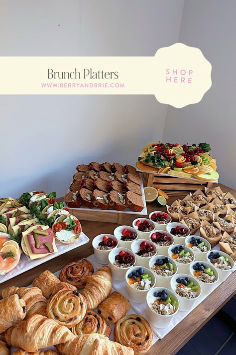 Breakfast platters, lunch platters and buffets, our office & events catering menu has you covered! Freshly Baked and prepared buffets delivered across London. Berry and Brie Lunch Set Up, Breakfast Buffet Set Up Ideas, Breakfast Layout Ideas, Pastry Grazing Table, Healthy Breakfast Buffet Ideas, Breakfast Event Ideas, Luxury Breakfast Buffet, Breakfast Catering Ideas Events, Breakfast Brunch Grazing Table