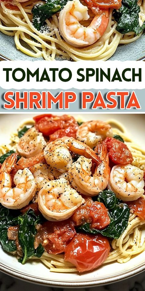 ✨ Ready to enjoy a delicious meal in under 30 minutes? This shrimp pasta recipe is ideal for busy weeknights or meal prep. Pair it with your favorite glass of wine for the perfect dining experience! 🍷 Try it out today! ➡️ Save this Pin and get the full recipe now! 📌 #ShrimpPasta #HealthyRecipes #QuickDinnerIdeas #PastaLover #SeafoodDinner #EasyRecipes Shrimp Tomato Spinach Pasta, Spinach Shrimp Pasta, Tomato Spinach Pasta, Shrimp Spinach Pasta, Spinach Tomato Pasta, Shrimp Tomato, Shrimp Pasta Recipe, Tomato Spinach, Creamy Pasta Dishes