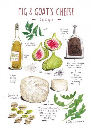 A Visual Treat: Watercolor-Illustrated Italian Recipes We Want To Cook | Food Republic Motivasi Diet, Aussie Food, Recipe Drawing, Goat Cheese Salad, Cheese Salad, Illustration Food, Food Drawing, Types Of Food, Food Illustrations