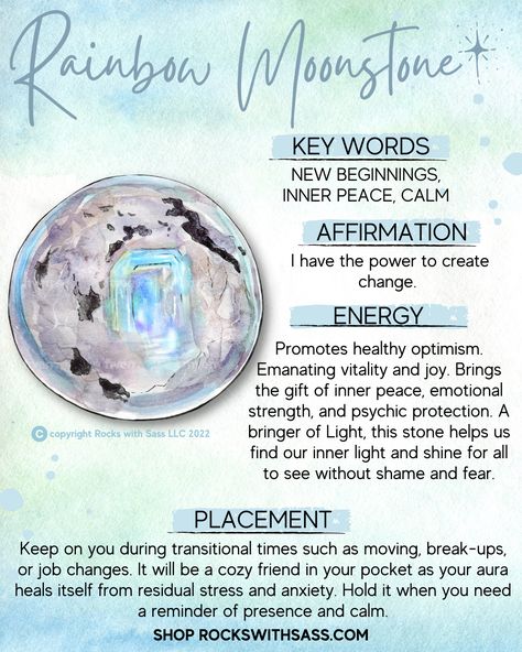 Rainbow Moonstone Affirmation, Crystals For Anger Issues, Moonstone Drawing, Moonstone Affirmation, Crystal Healing Chart, Dark Times, Emotional Strength, Psychic Protection, Dream Symbols