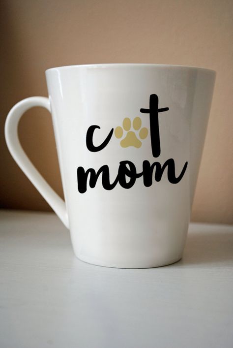 This listing is for one laser-cut decal that reads Cat Mom (pictured above on a coffee mug). Application is simple, as the decal will arrive in one easy-to-apply transfer sheet that facilitates application. Instructions will be included. The self-adhesive vinyl may be used for indoor or outdoor purposes. Note that decals are non re-positionable once applied, therefore location should be considered beforehand. The vinyl is approximately 2.5 inches wide. For other designs and sizes, please s... Mom Pictures, Power Foods, First Time Moms, Vinyl Projects, Cat Mom, Girls Best Friend, Adhesive Vinyl, Cricut Projects, Dog Mom