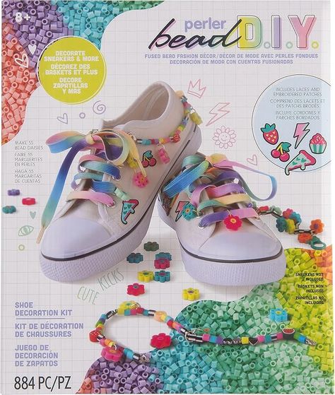 Amazon.com: Perler DIY Shoe, Clothing, and Jewelry Fused Bead Activity Kit, Finished Pattern Sizes Vary, Multicolor 884 Pieces Diy Shoe Decoration, Cute Decorations, Shoe Decorations, Pattern Sheet, Diy Shoe, Beaded Shoes, Shoe Decoration, Bead Diy, Polymer Beads