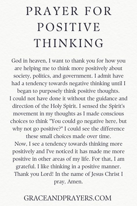 Searching for a prayer to have positive thinking? Need to pray for good thoughts? We'll share 6 powerful prayers that can help. Prayers For Bad Thought, Prayer For Positive Thoughts, Prayers For Positivity, Prayers For Positive Thinking, Prayer For Positive Outcome, Prayer For Negative Thoughts, Prayer For Positivity, Prayer Against Bad Thoughts, How To Think Positive Thoughts