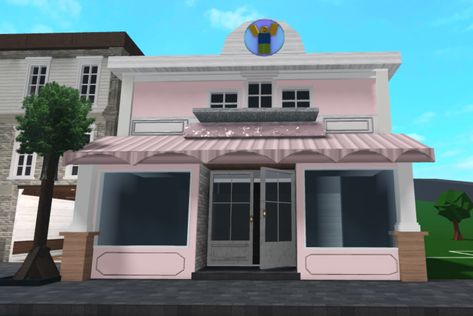 Smoothie Shop Bloxburg, Roblox Homestore Ideas, Cafe Exterior Bloxburg, Bloxburg Bakery Exterior, Bloxburg Cafe Ideas Outside, Blocksburg Store Ideas, Small Bakery Exterior, Bloxburg Store Exterior, Clothes Shop Bloxburg