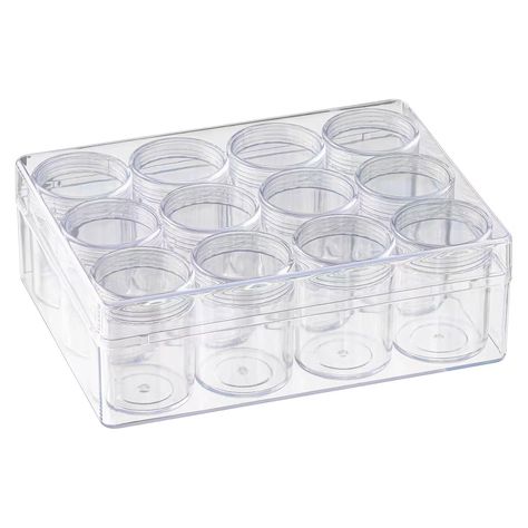 Buy in Bulk - 12 Pack: 12 Jar Bead Organizer by Bead Landing™ | Michaels Bead Organizer, Tiny Items, Bead Landing, Organize Craft Supplies, Bead Organization, Jewelry Organizer Storage, Clear Jars, Master Card, Bead Storage